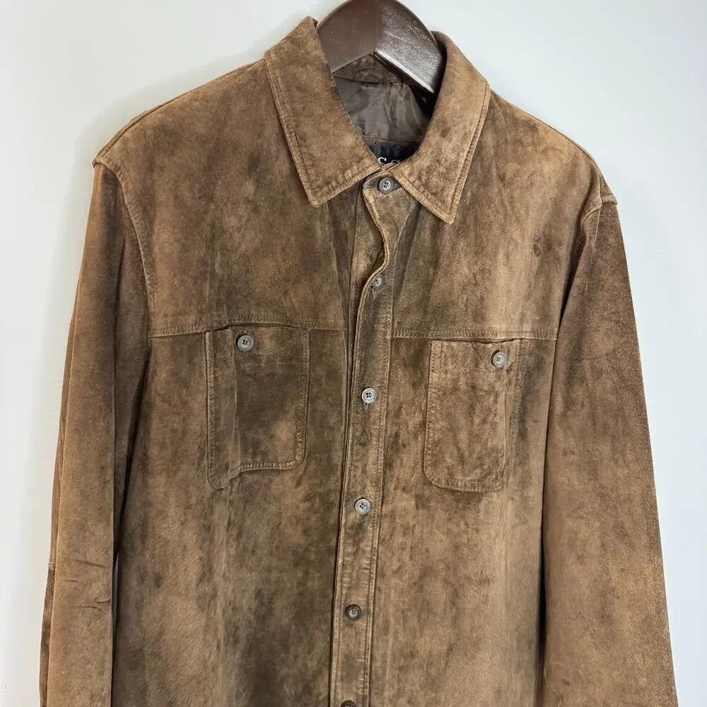 Guess Vintage Y2K Leather Suede Shirt Jacket Brown Men's M - Picture 9 of 12